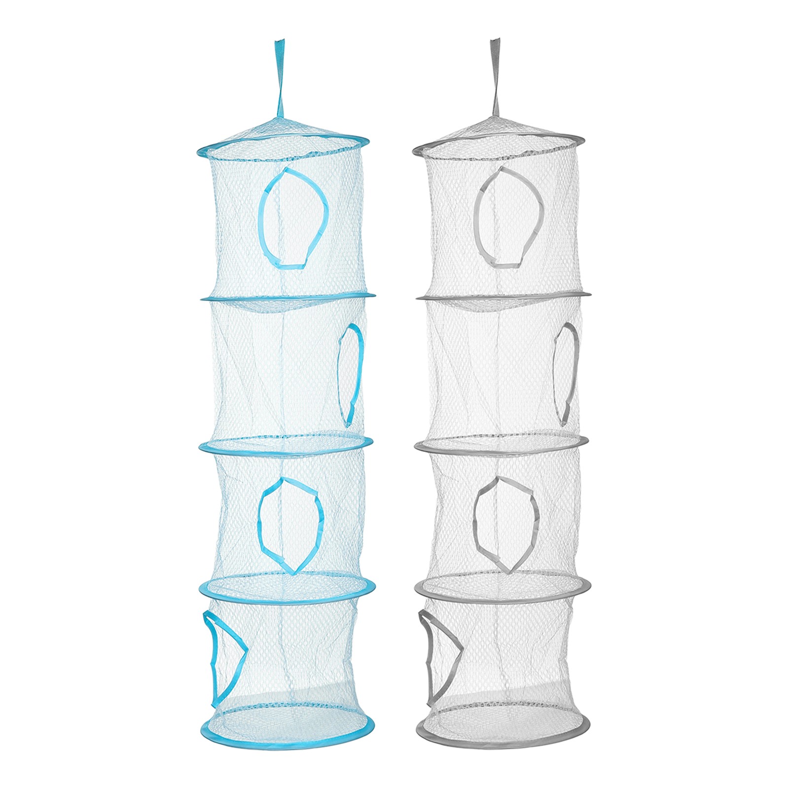 2Pcs Mesh Hanging Storage Basket 4 Compartment Organizer Grey Light Blue