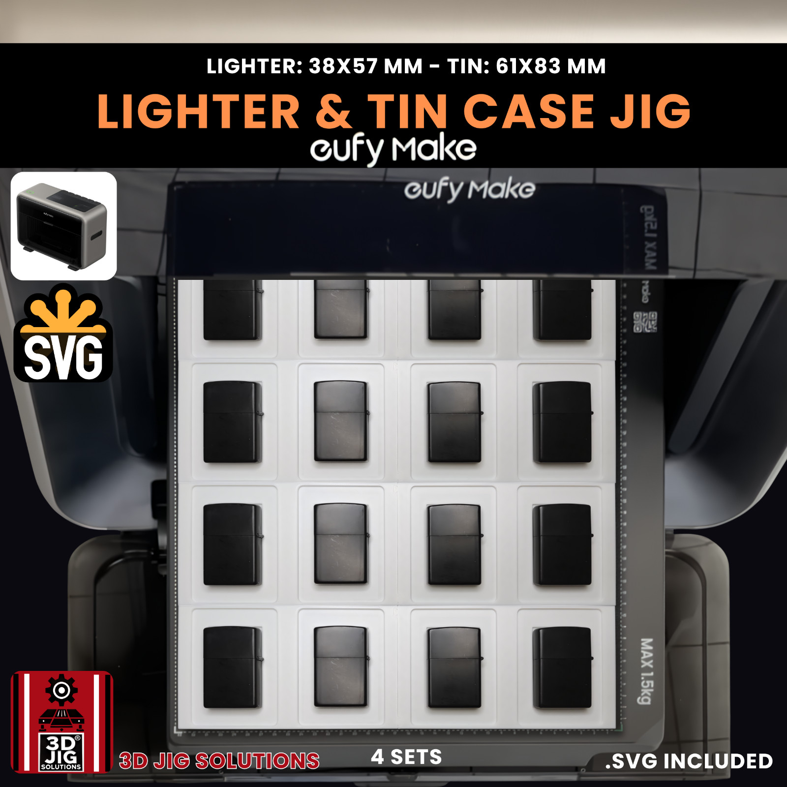 EufyMake E1 UV Printer Jig | Flip Top Lighter & Tin Case Template