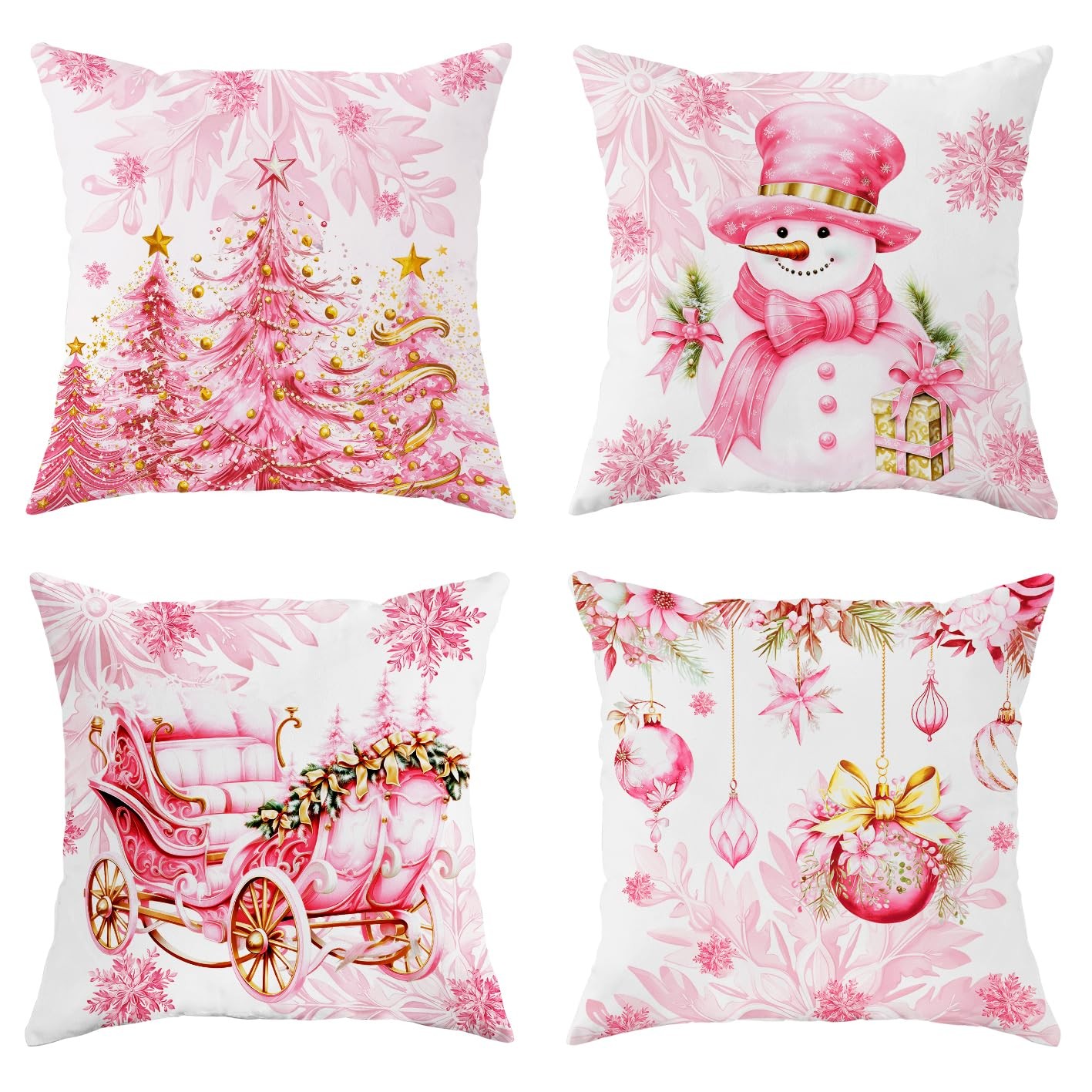 SEGXCFL Christmas Pillow Covers 18x18 Set 18" x (Pack of 4), Pink Snowman