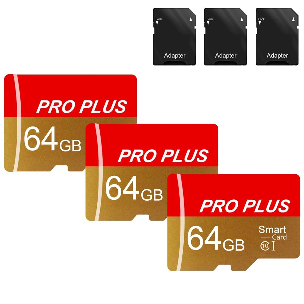 3 Pack TF Card 64GB with Adapter, High Speed Memory Card, UHS-I C10 A1 Memory...