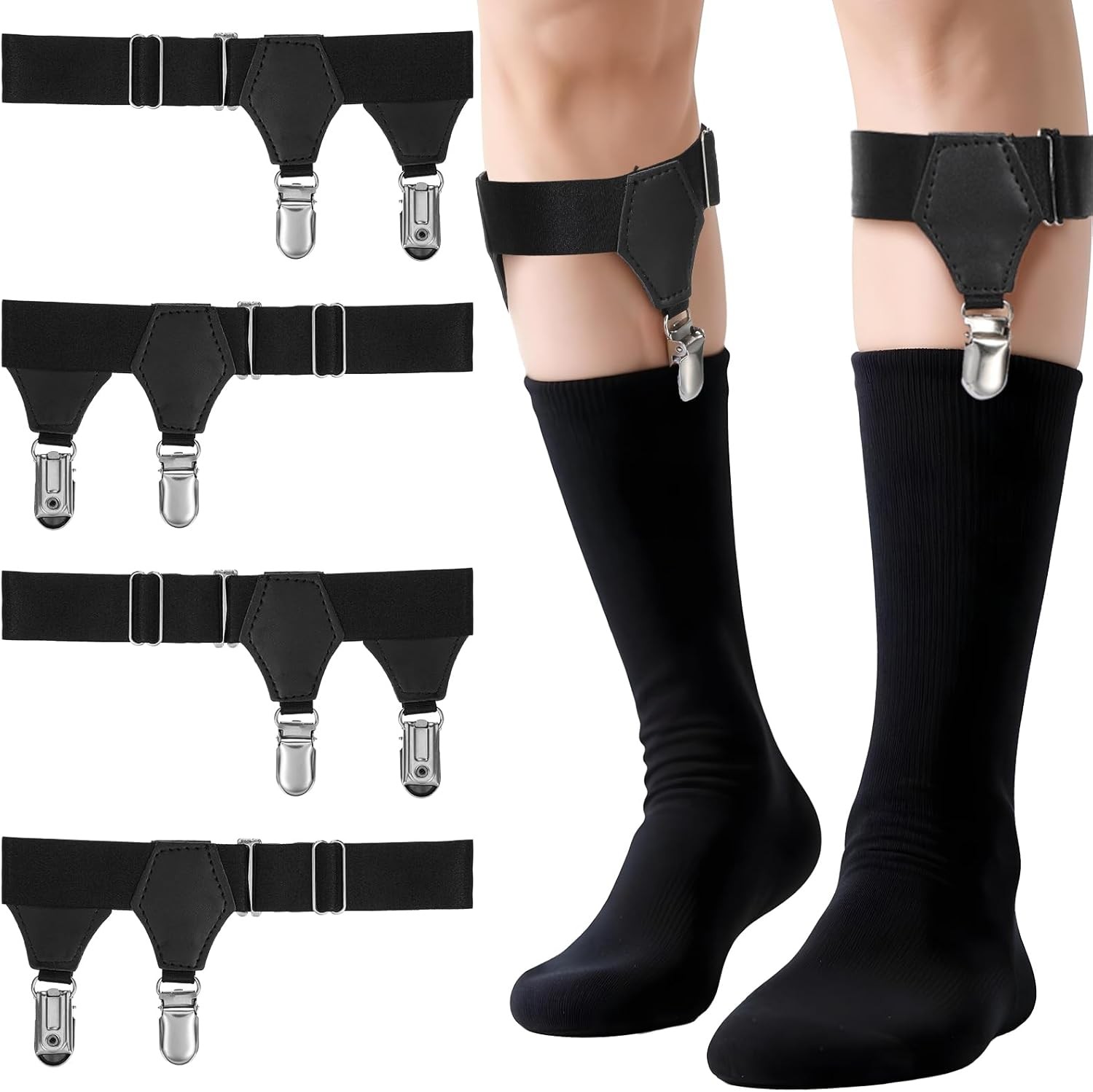 4pcs Sock Suspenders Men, Adjustable Elastic Garters for Men with...