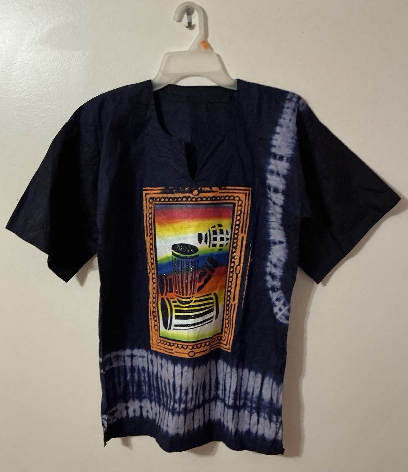 Traditional African Shirt With Drum Design   Size L/XL   Cotton    New