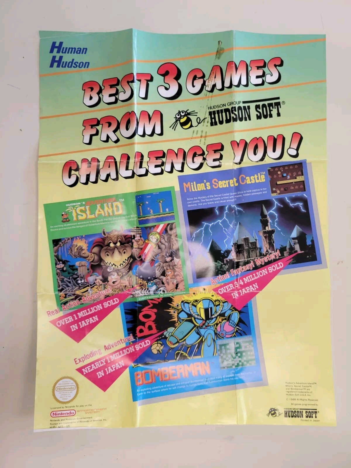 HUDSON SOFT Bomberman Milon Adventure Island 1998 Vintage  Poster Hud-nes-us