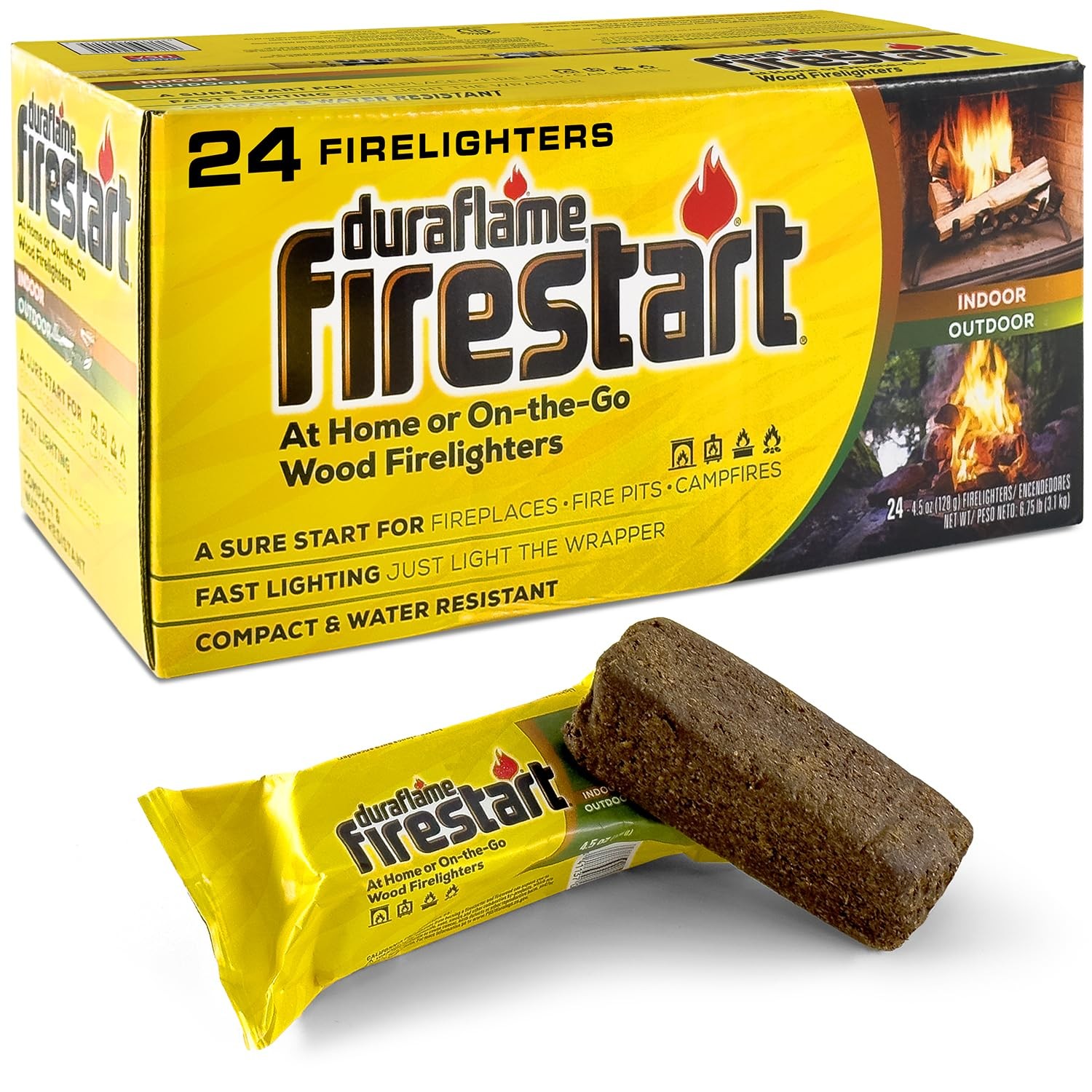Fire Starter Logs for BBQ, Fireplace, Fire Pit & Campfires - 24 Pack