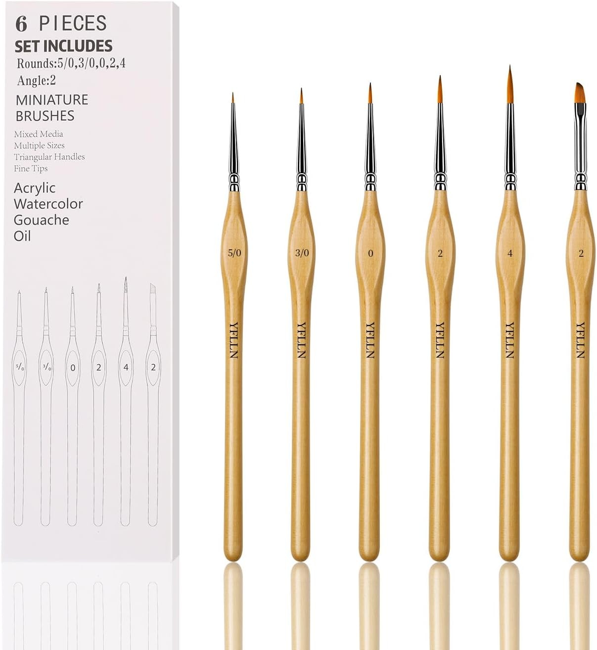 6Pcs Miniature Paint Brushes Set with Triangular Handles - for Acrylics, Oils,