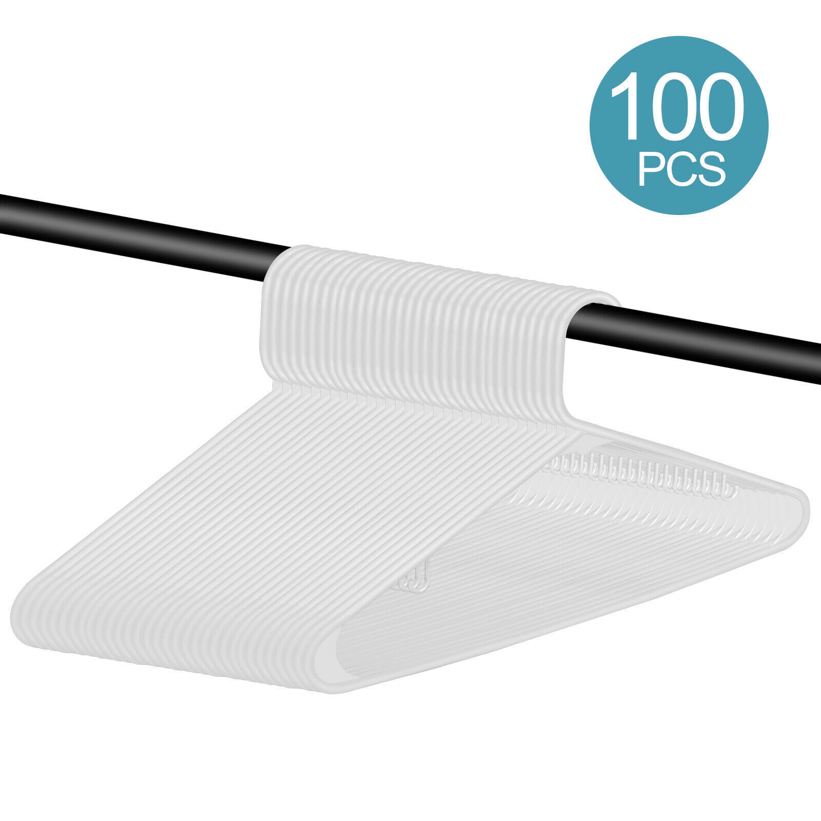 200PCS Clothes Hanger Durable Plastic Hangers Skirt Suit White Standard  Premium