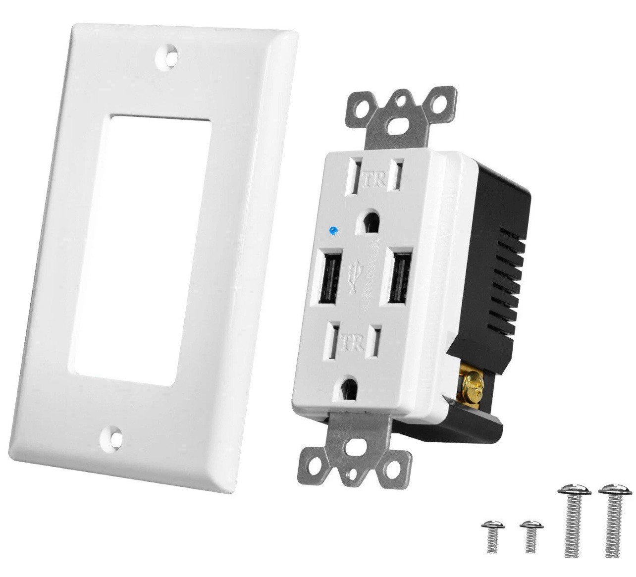 USB Outlet Charger Dual High Speed 4.2 Amp USB Ports 15Amp TR Receptacle 2 Pack