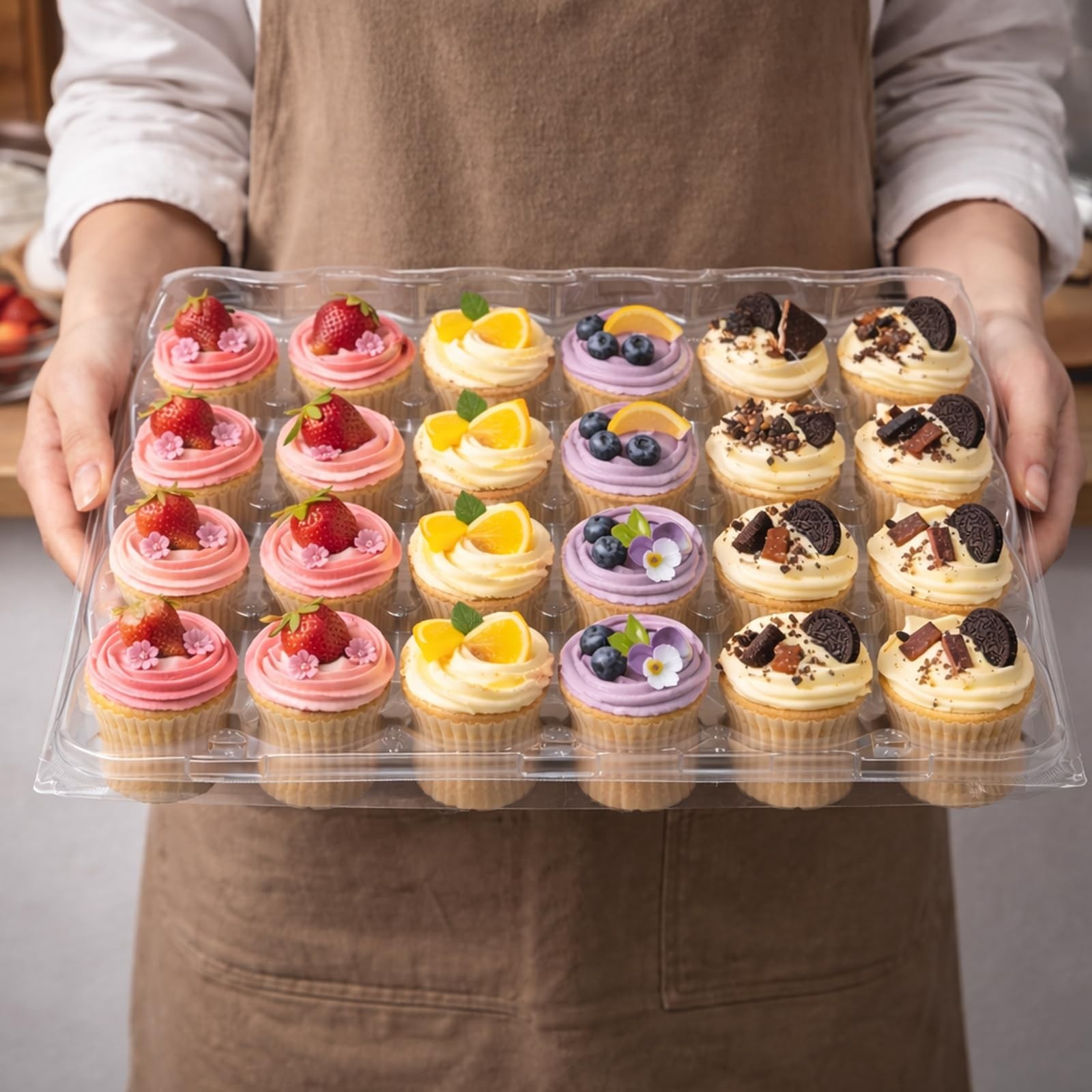 WIKDAY Plastic Cupcake Containers with Liners, 24 Count x 10 Sets | Clear Cup...
