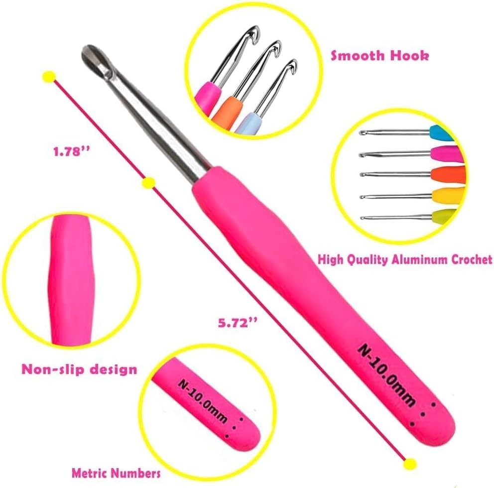 Ergonomic Crochet Hook Set 14 Sizes w/ Case Stitch Markers Scissors for Beginner