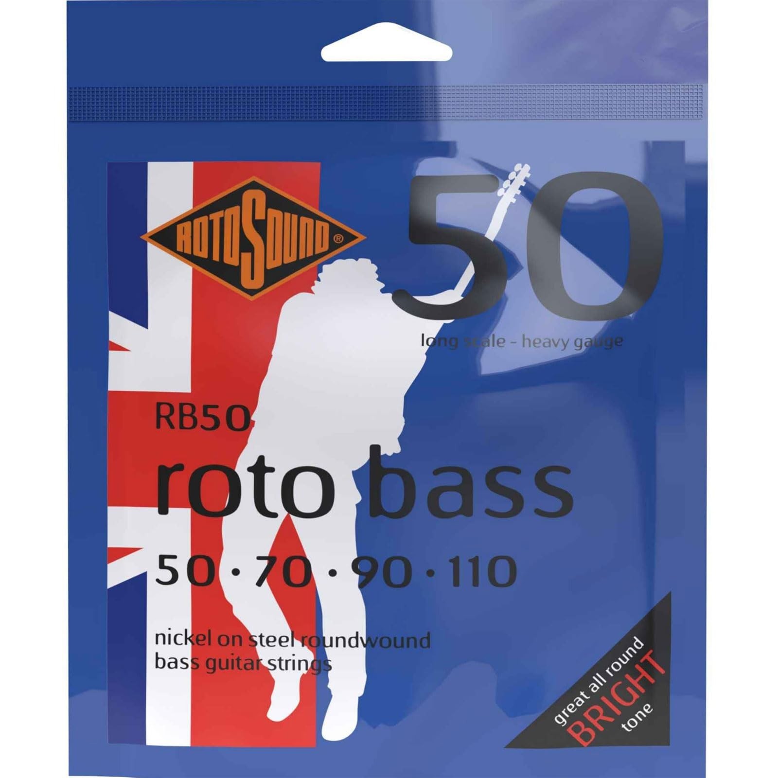 Rotosound RB50 Nickel (Unsilked) Bass Guitar Strings (50 70 90 110) Single