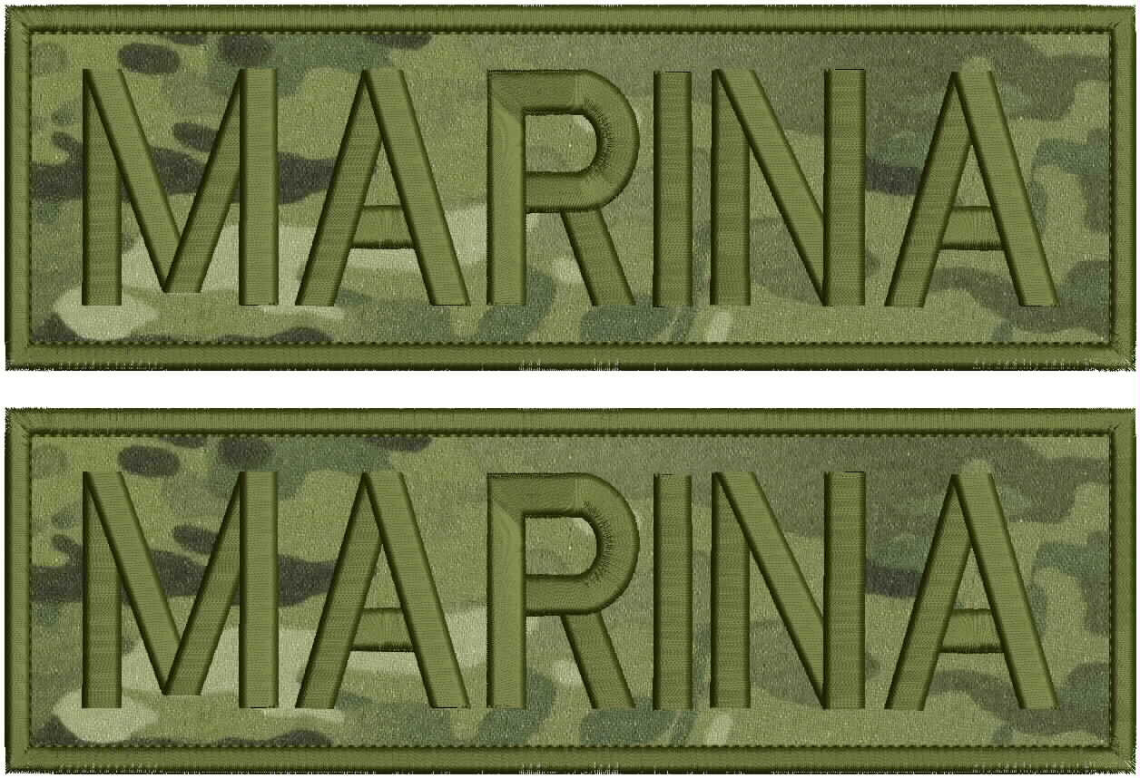 MARINA 2 EMBROIDERY PATCH 3X10 VELCR@ ON BACK OD GREEN ON MULTICAM