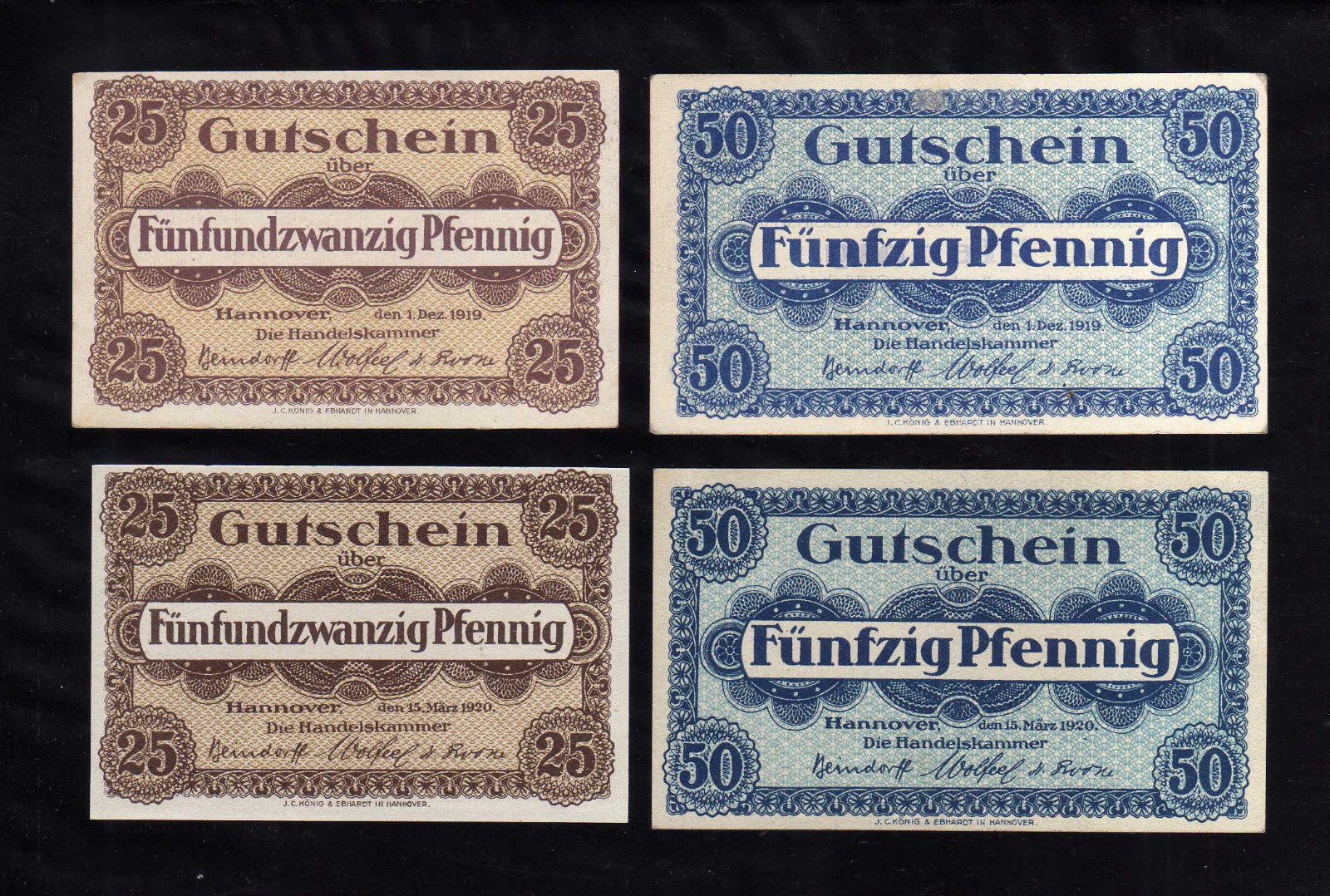 HANNOVER ( 1919-1920 )  - GERMANY NOTGELD -   2 x  25, 2 x 50 PFENNIG