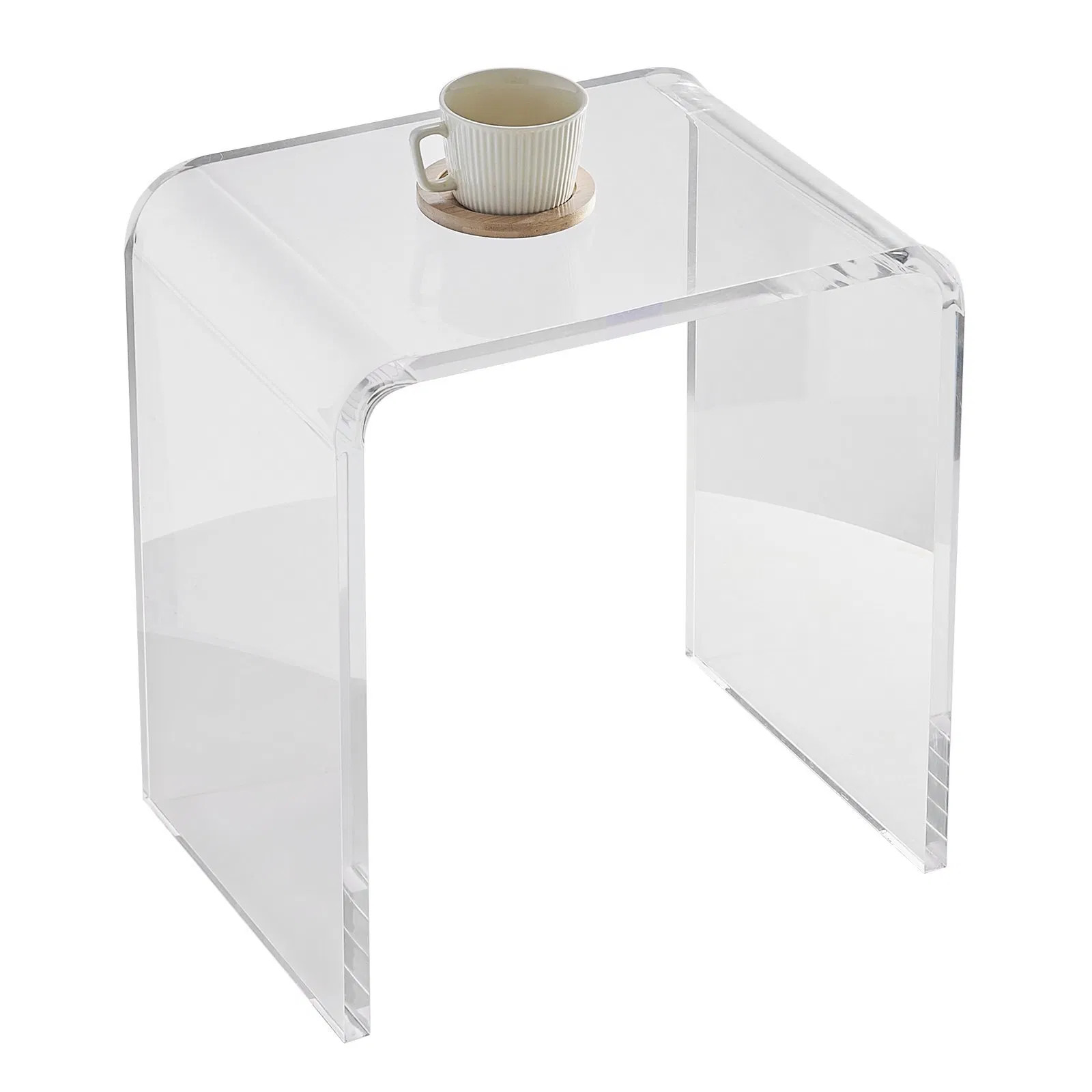 Acrylic End Table, C-Shaped Lucite Side Table, Clear Acrylic Side Table for Drin