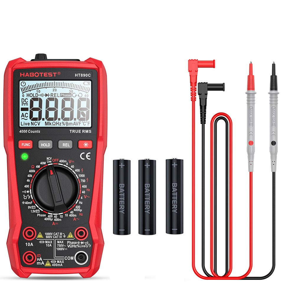 HABOTEST HT890C NCV AC DC Multimeter True RMS Volt Am Ohm Meter with Battery NEW