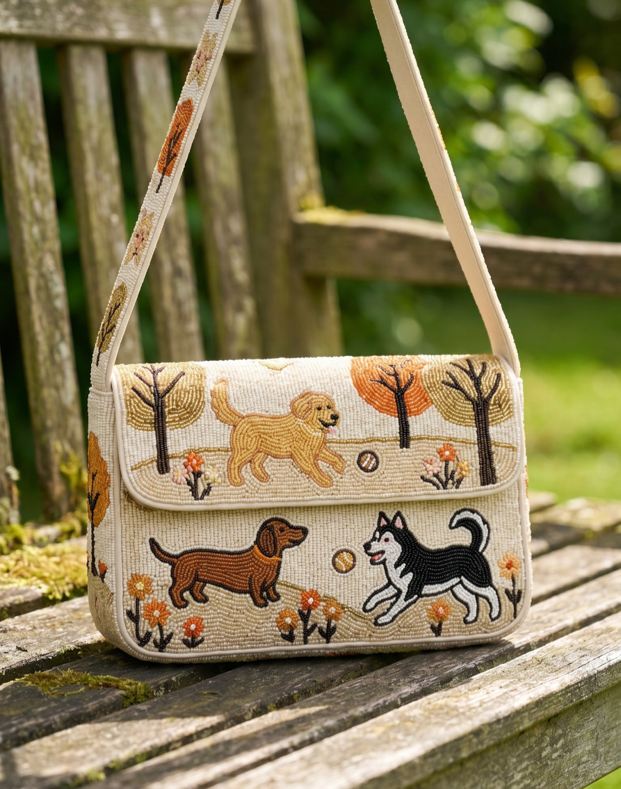 Handmade Beaded Dog Purse Shoulder Bag Animal Edition Golden Retriever Dachshund