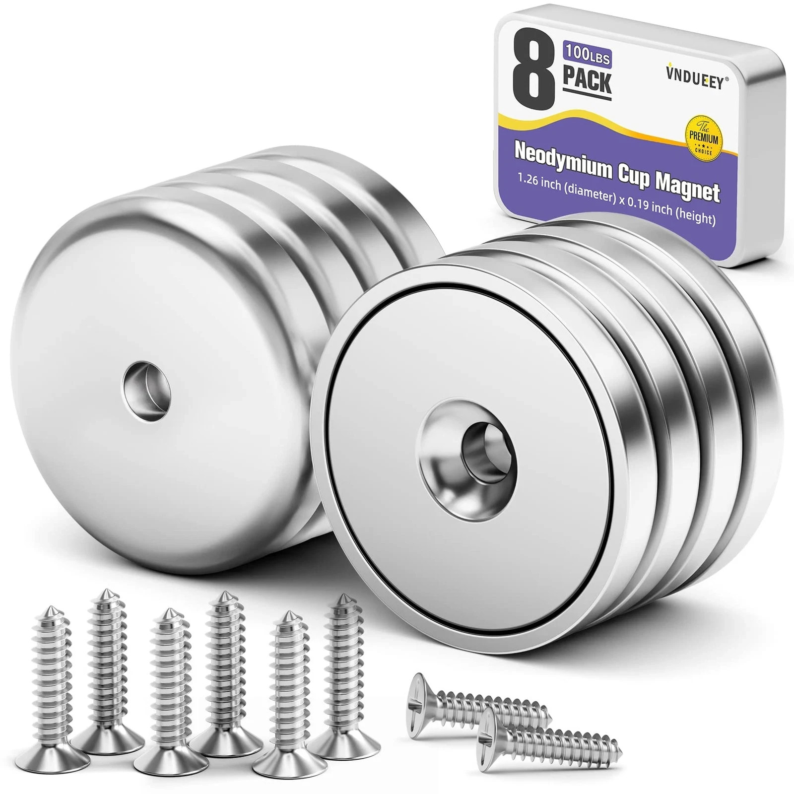 Pack of 8 Neodymium Magnet Cup 100 LBS Pull Force Rare Earth Magnets