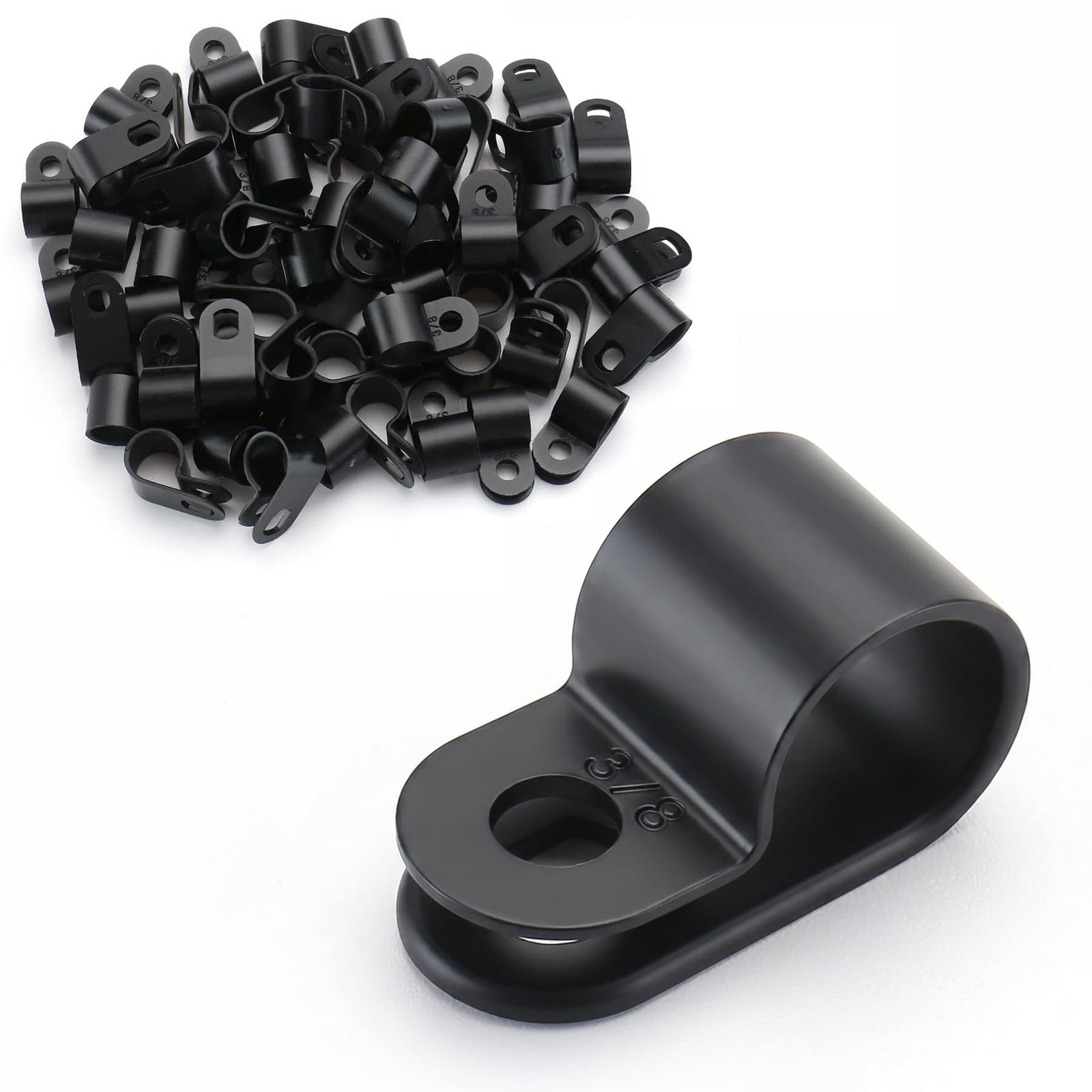 100 PCS RType Cable Clamp 3/8 Inch UC2 Black Nylon Wire Management Clip