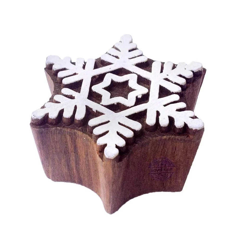 Star Shape Floral Wooden Stamp Hand Carved Fabric Printing Block Textile Stamps