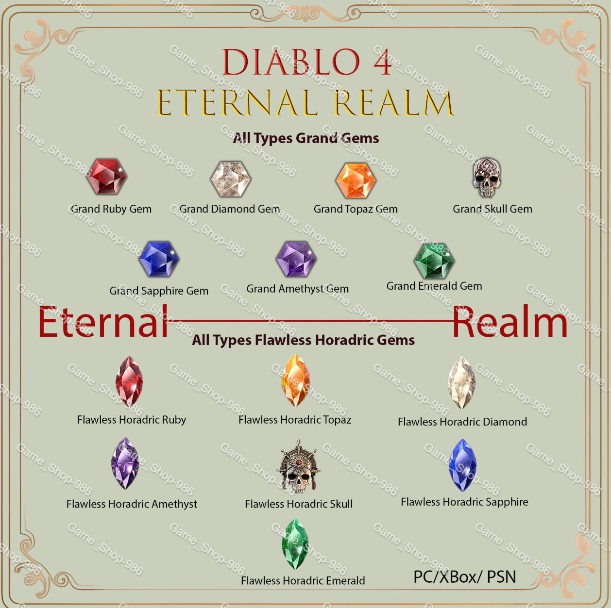 Diablo 4 Eternal Realm All Type Grand Gem / Flawless Horadric Gems D4