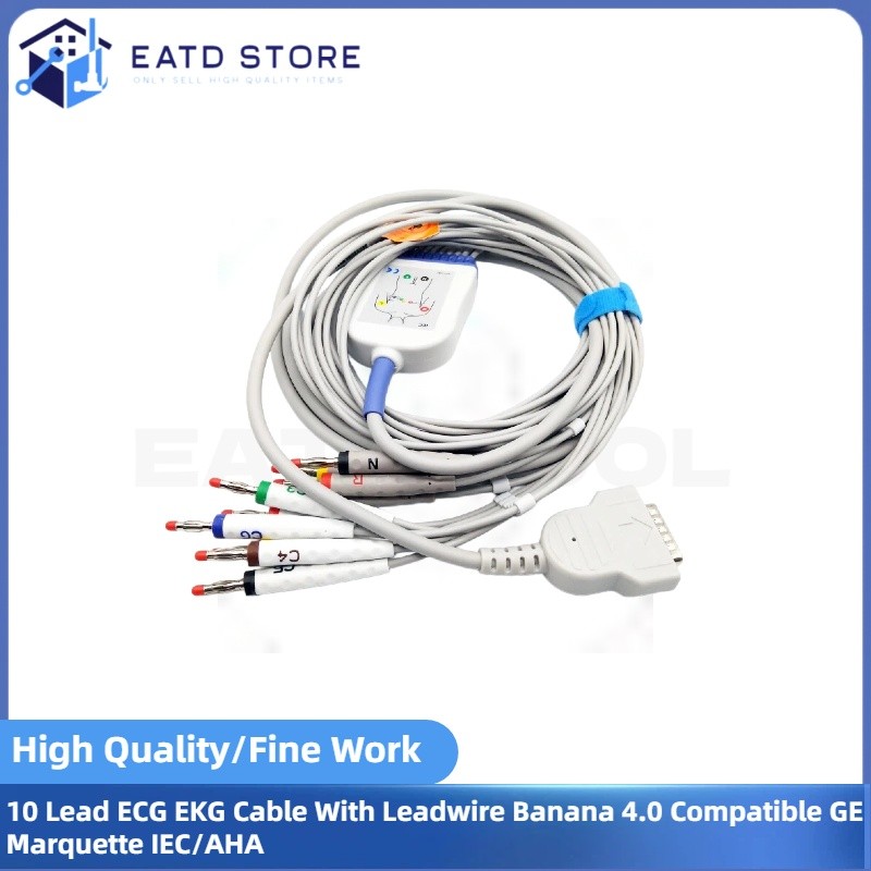 10 Lead ECG EKG Cable With Leadwire Banana 4.0 Compatible GE Marquette IEC/AHA