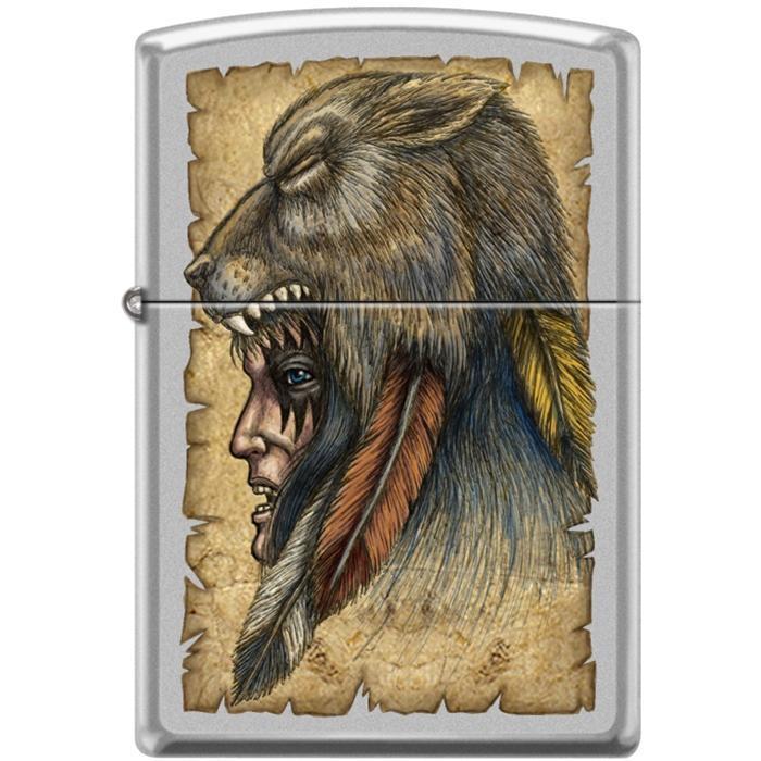 Zippo Lighter - Wolf Headdress Satin Chrome - 854086