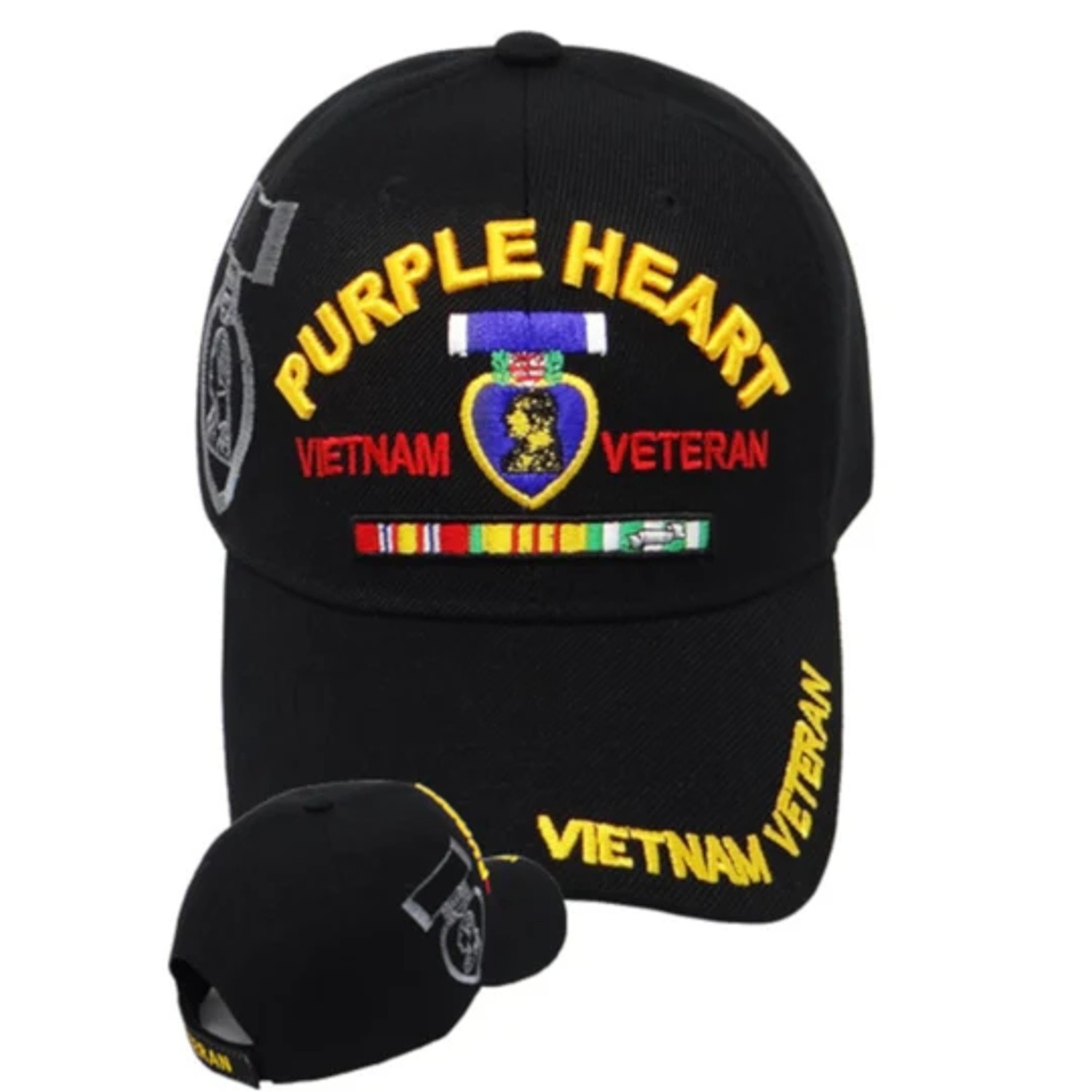 US Military Purple Heart Vietnam Veteran Black Baseball Hat Cap