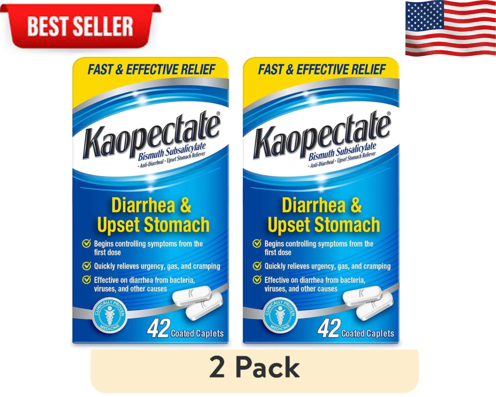 Kaopectate Multi-Symptom Relief Antidiarrheal  Upset Stomach  42 Count(2 PACK)
