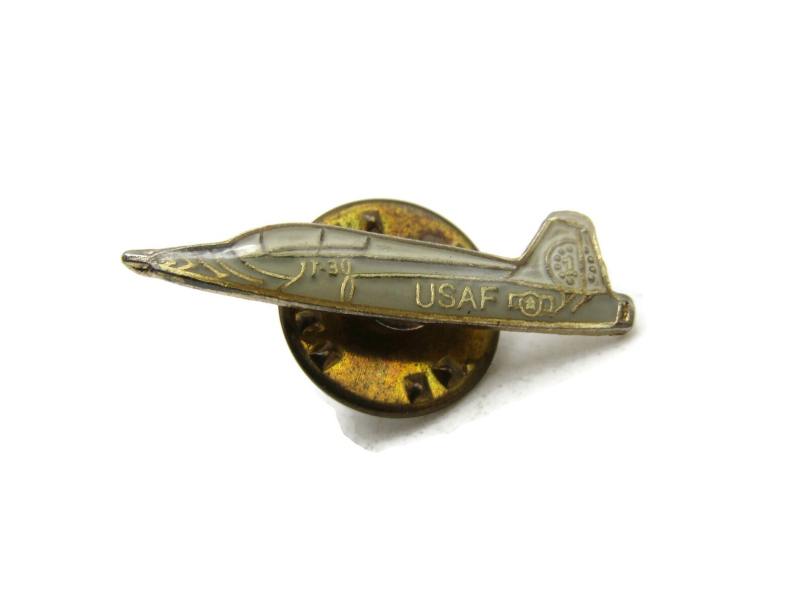 USAF Grey Airplane Pin Gold Tone