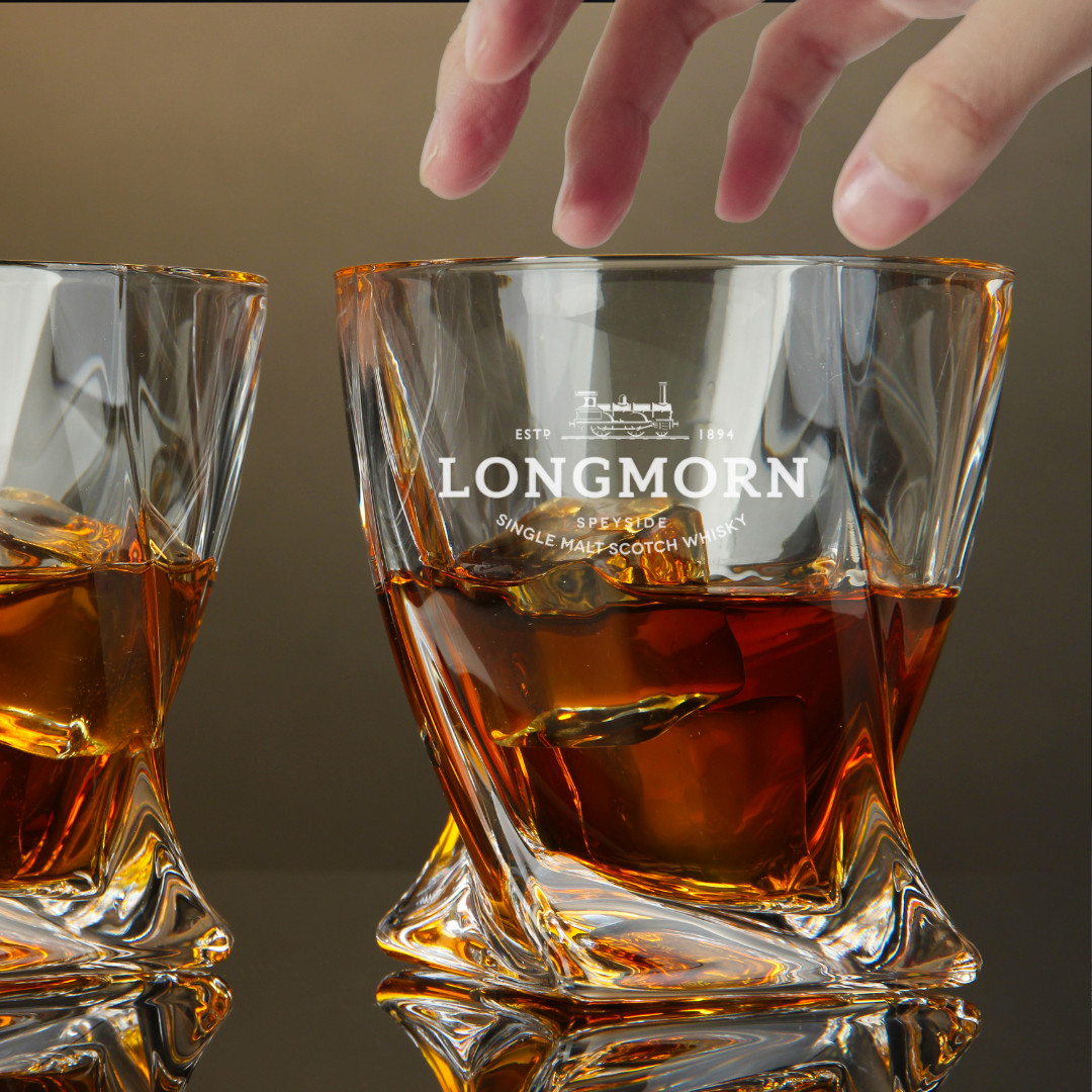 Custom Engraved Longmorn Whiskey Glass – 10 oz Twisted Rocks Glass