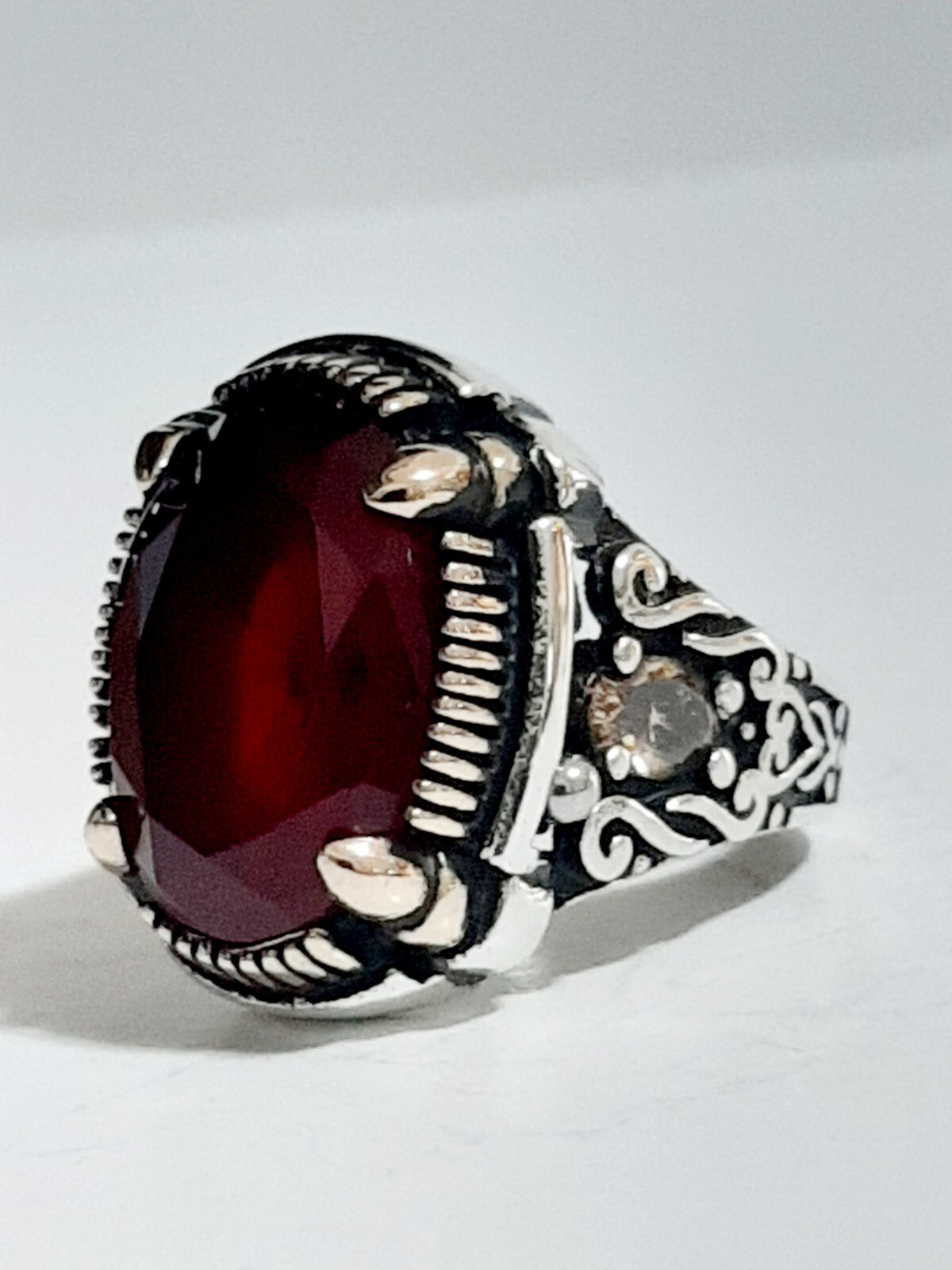 Men 925 Silver Ring Solitaire Ruby Spinel Ring Man Sterling $