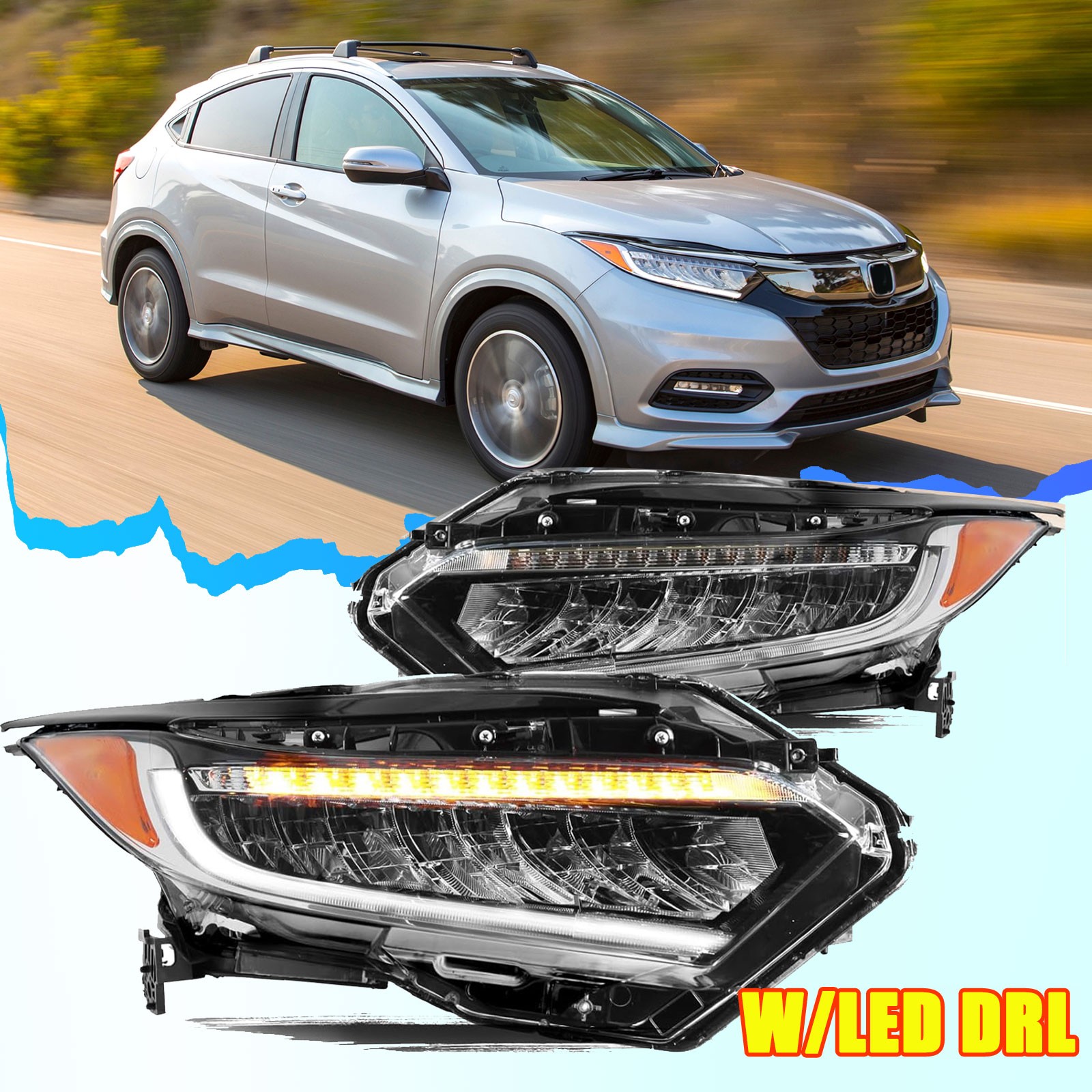 Pair Full LED Headlights For 2019-2022 Honda HRV HR-V Left & Right Set W/LED DRL