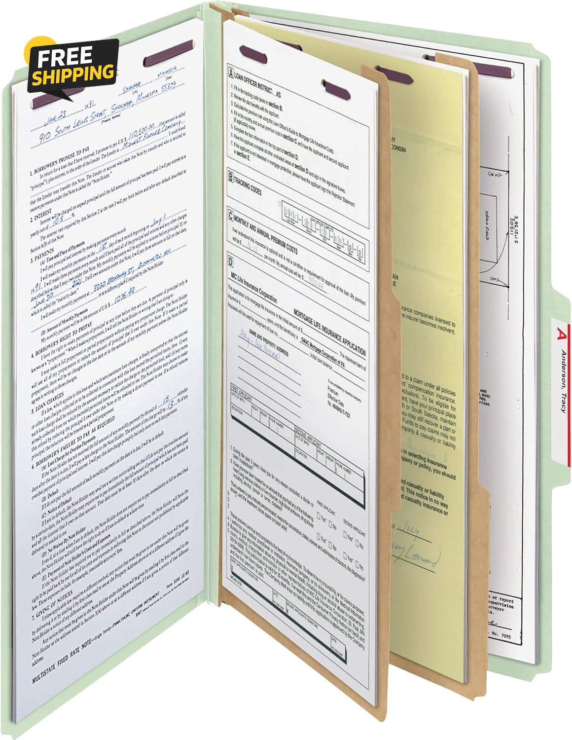 Pressboard Classification File Folder with Safeshield Fasteners, 2 Dividers