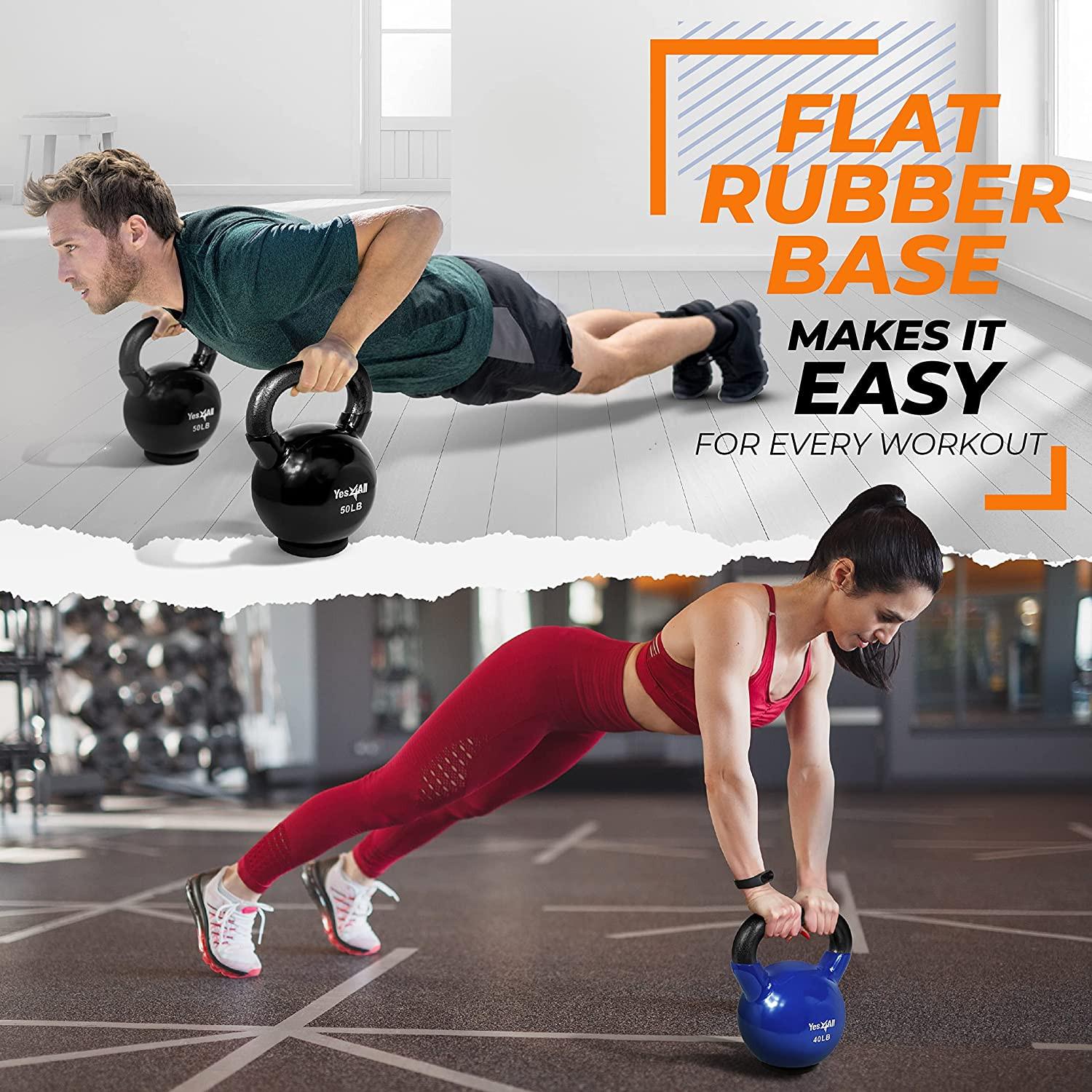 Vinyl Coated Kettlebell Weights with Rubber Base for Home Gym Training