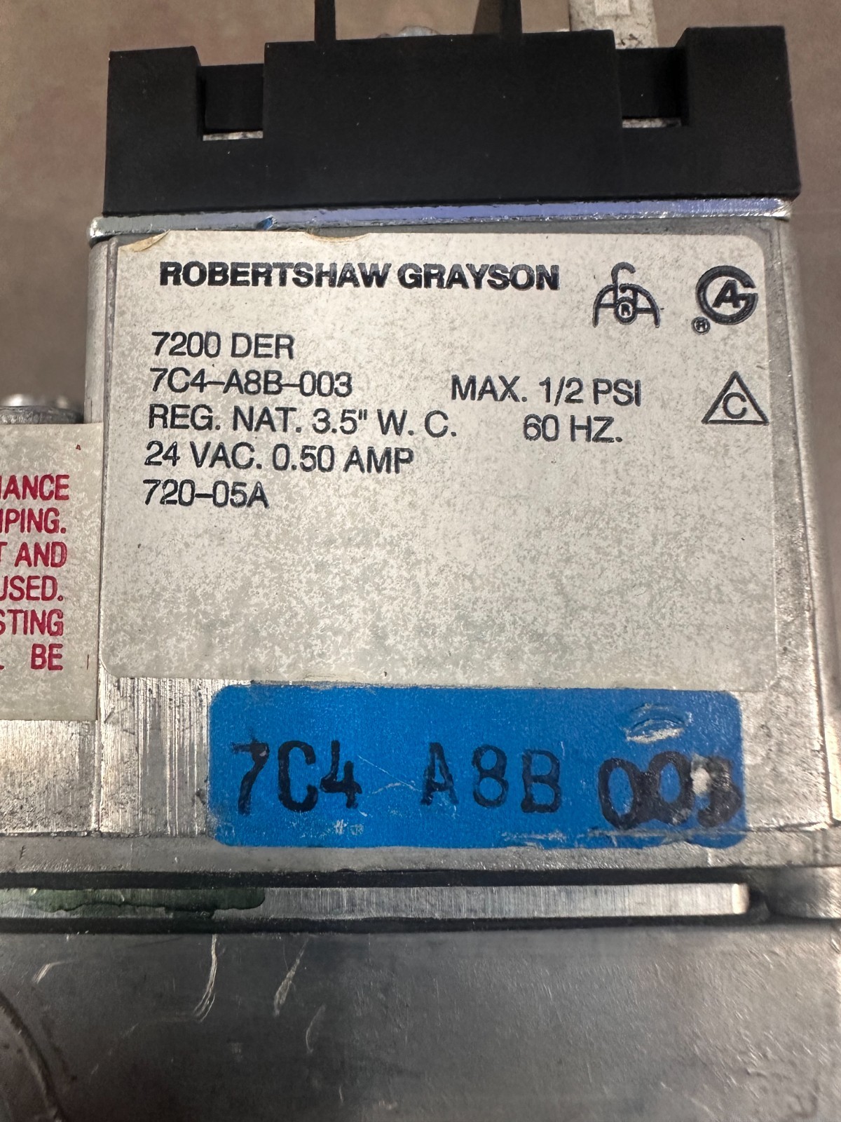 Robertshaw 720-051 Gas Valve. Hot surface Ignition.