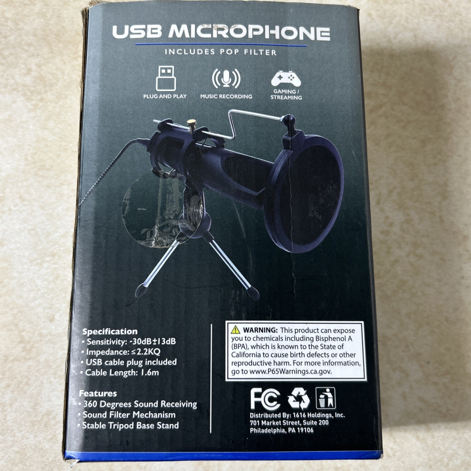 Portable USB Microphone with Pop Filter & Stand | Multi-System Compatible | NIB