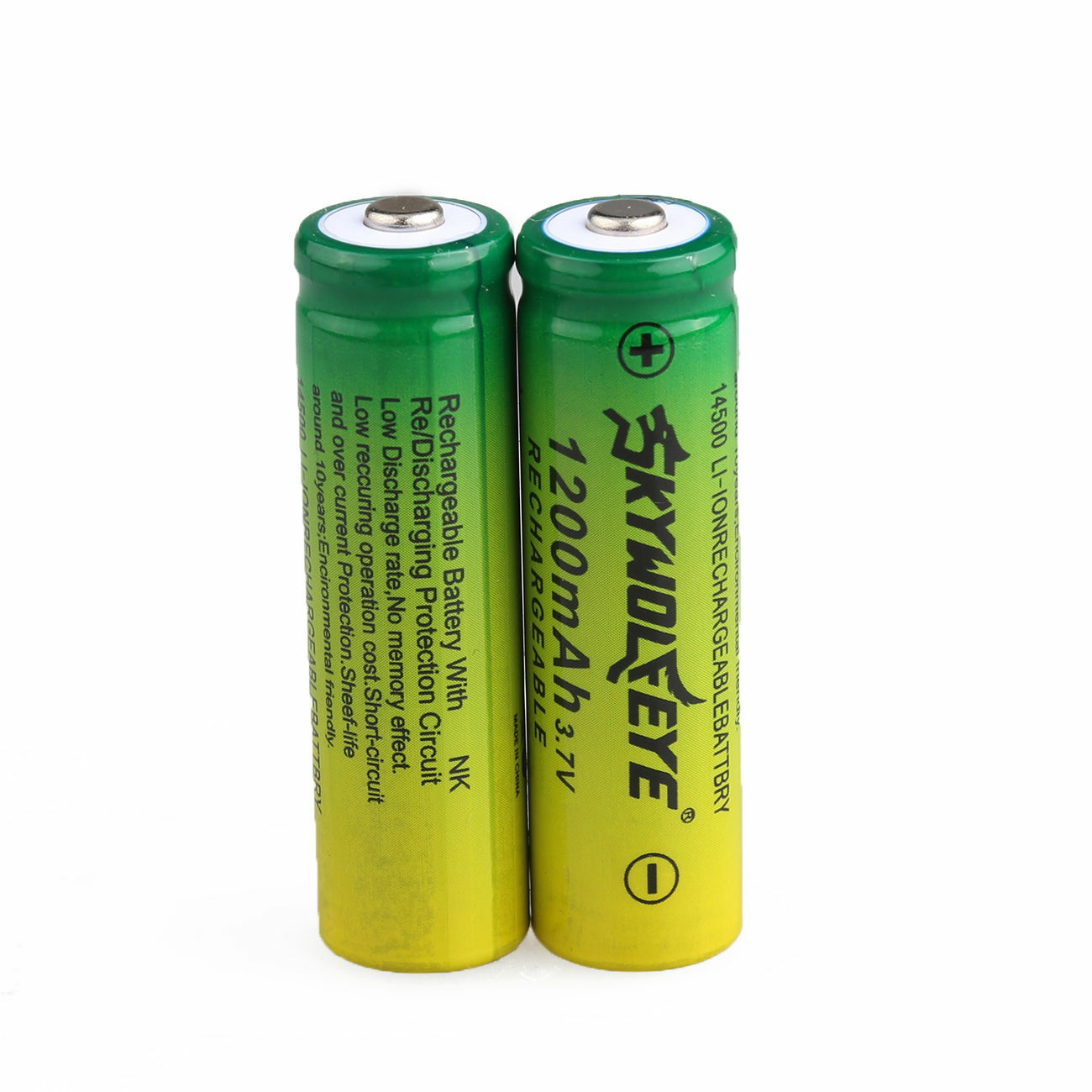 2pcs SkyWolfEye 14500 Battery 3.7V Li-ion 1200mah Rechargeable Batteries Cell