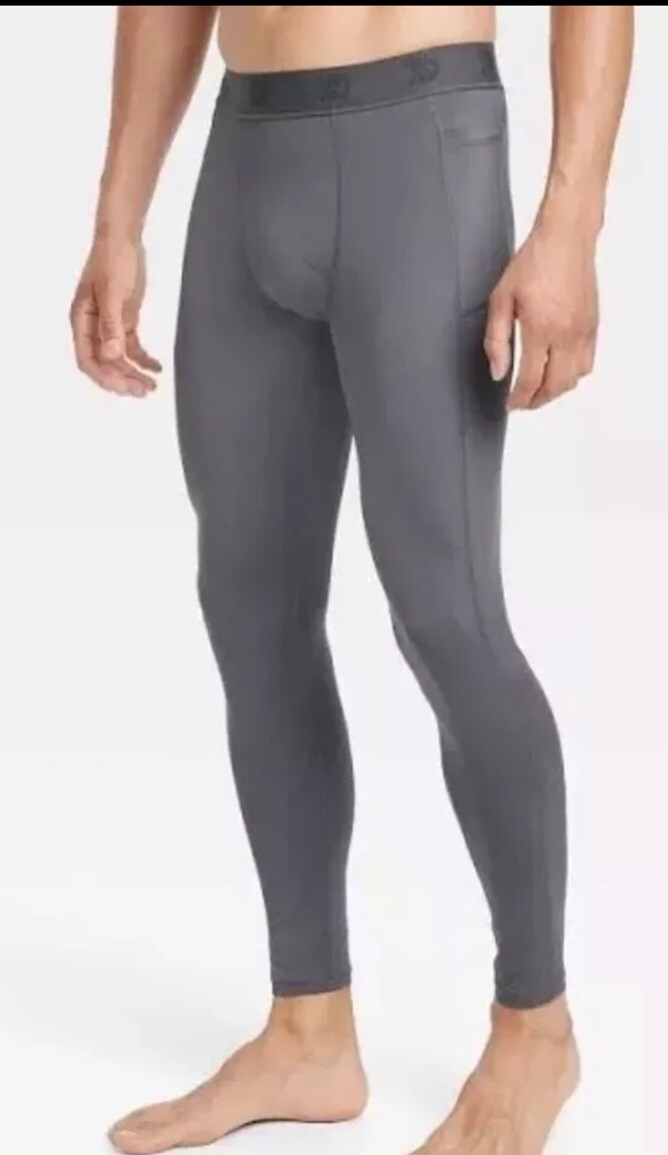 All in Motion Men's Grey Fitted Athletic Compression Leggings Sport SmallNEW