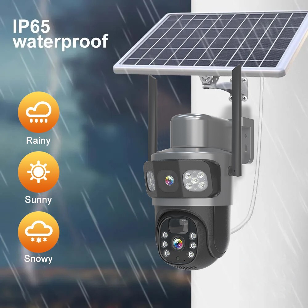 2PCS Solar Battery Powered Wireless WiFi Outdoor PTZ Home Security Camera System