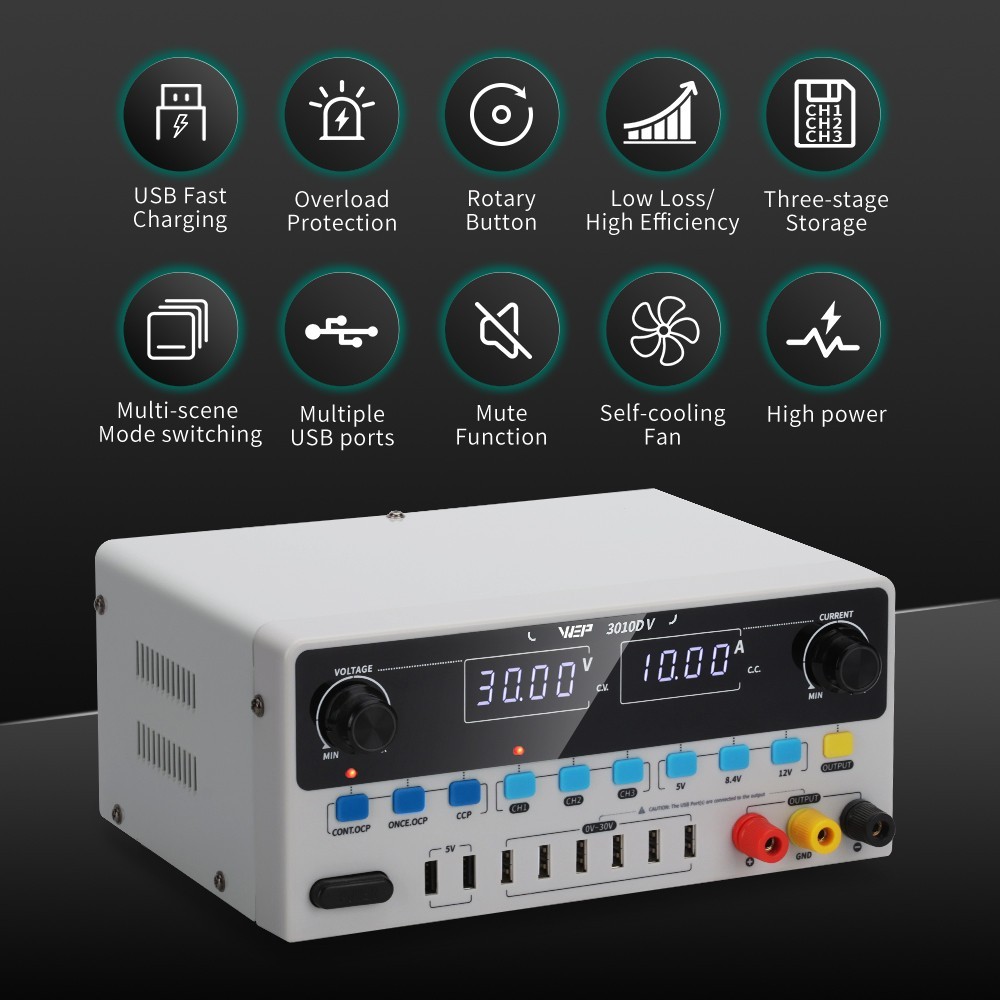 WEP 300W DC Adjustable 0-30/10A Lab Power Supply Variable Bench Switching