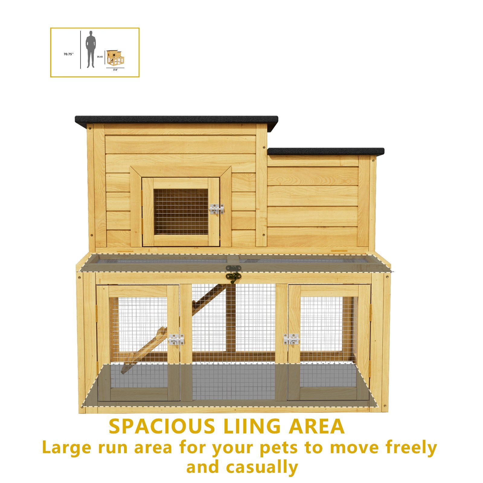 Large Outdoor Wooden Quail Cage Rabbit Hutch Chicken Coop with Run & Ramp，2 Tier