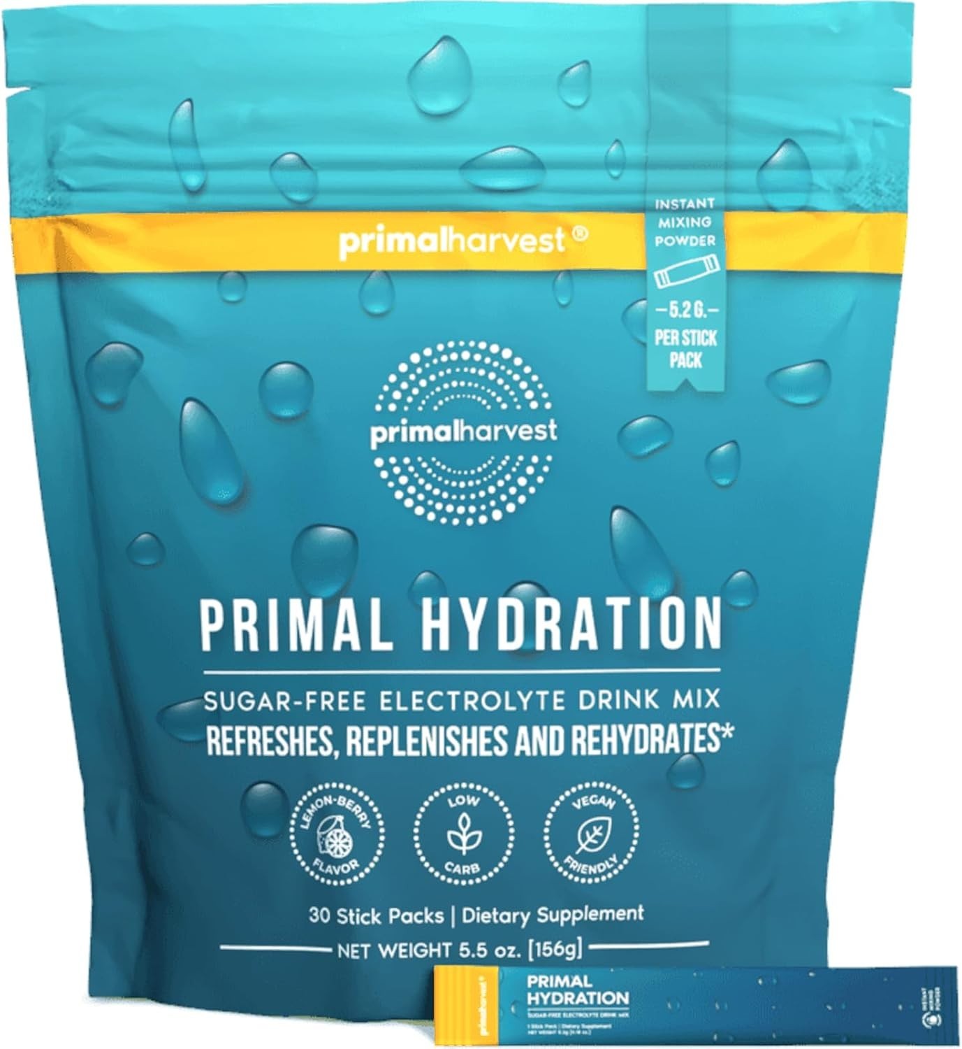 Primal Harvest Electrolyte Drink – Zero Sugar, Magnesium Boost, Lemon Berry, 30