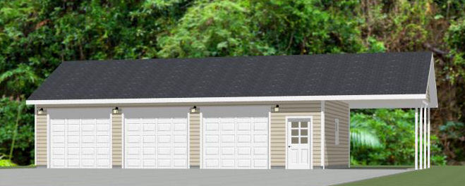 40x24 3-Car Garage w/ Carport -- 960 sq ft -- PDF Floor Plan -- Model 1D