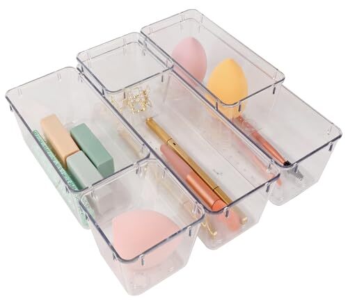 6 Pack Plastic Drawer Organizer Set Desk Drawer Organizer Bins 6PCS Clear