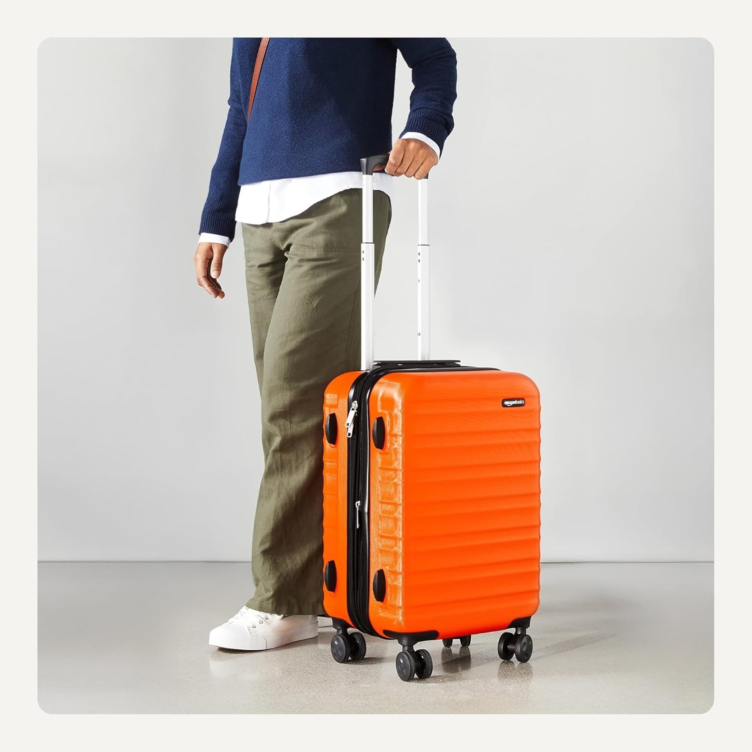 Basics 21" Hardside Spinner Suitcase - Orange, Expandable 25%, Telescoping Handl