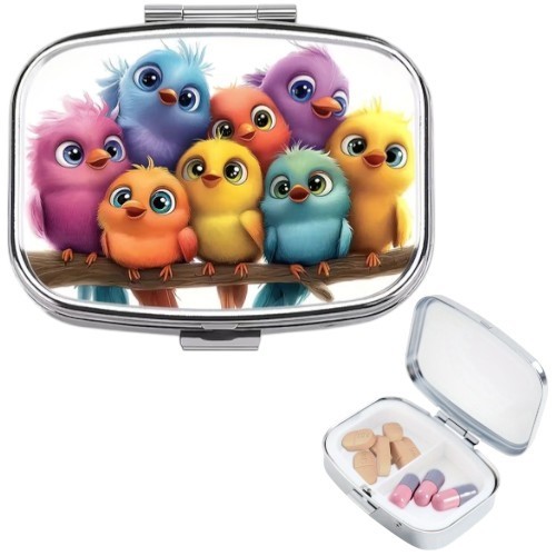 Little Birds Pill Box 2 Compartment Medicine Organizer Travel Pocket Size