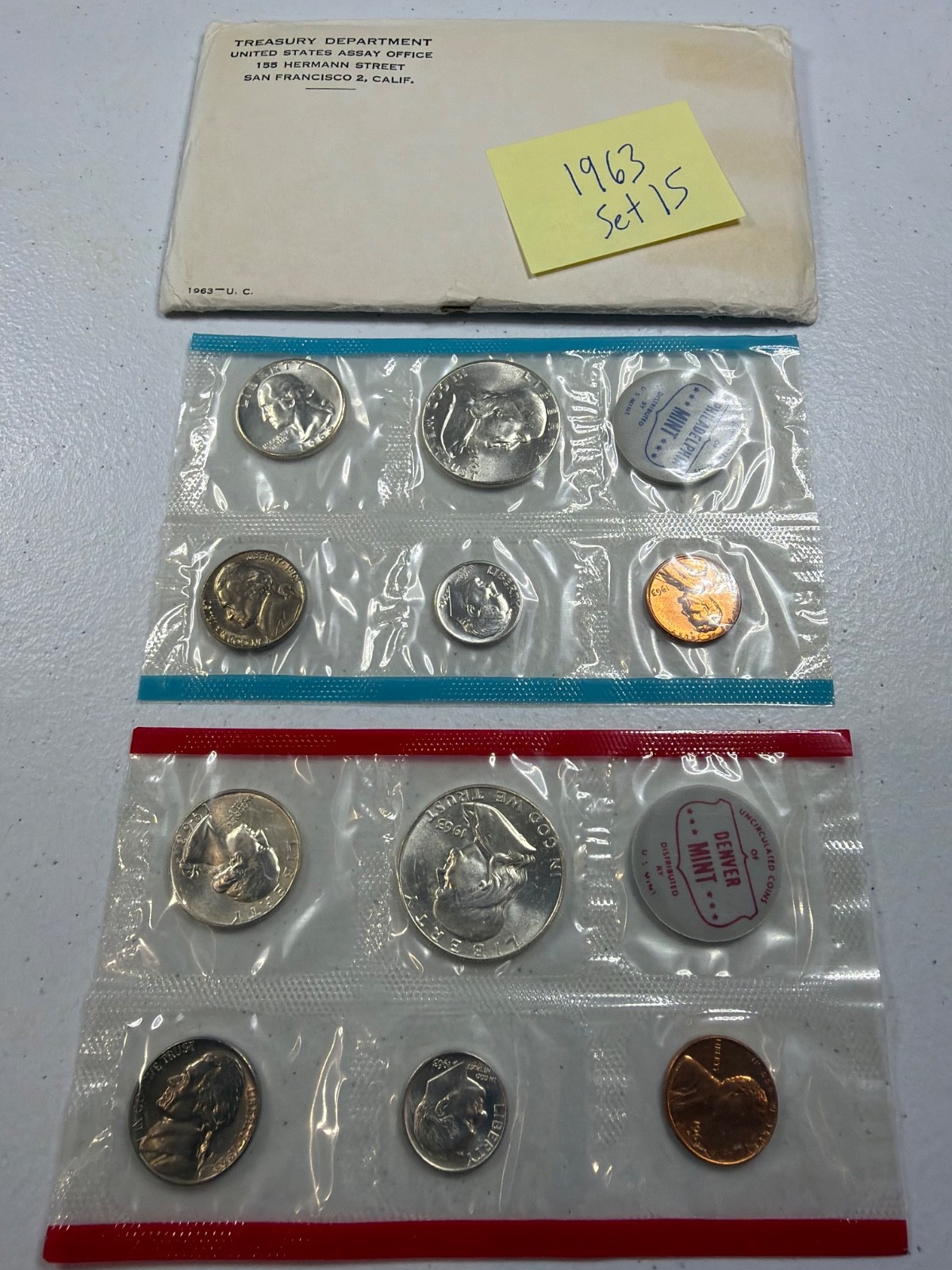 (1) 1963  US MINT SILVER P & D Set,  in all OGP,  w/ 90%  SILVER COINS,   SET 15