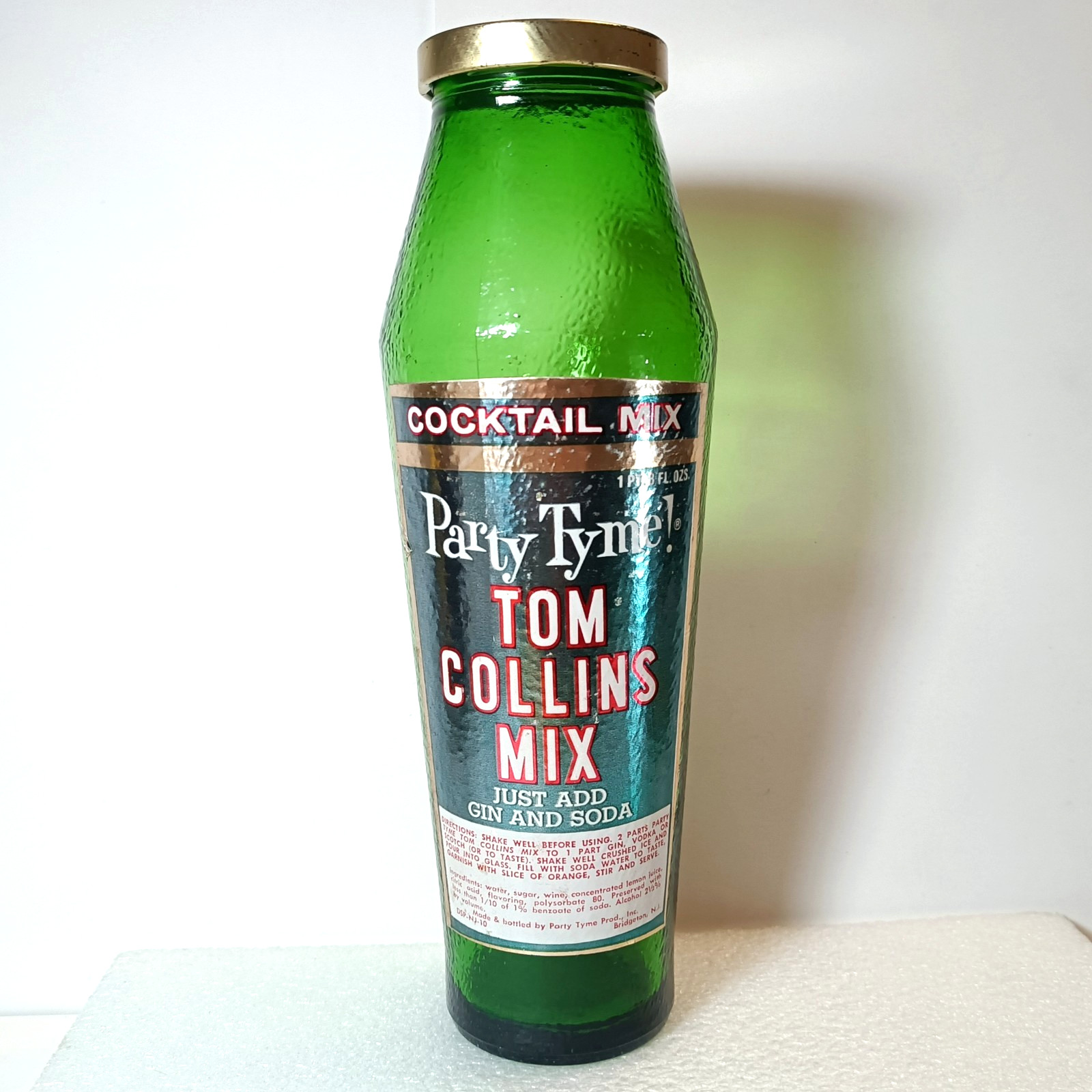Party Tyme Tom Collins Cocktail mix vintage glass shaker bottle 1960s