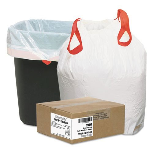 13GAL 13 Gallon Trash Garbage Bags 200/Box 0.9 Mil Drawstring