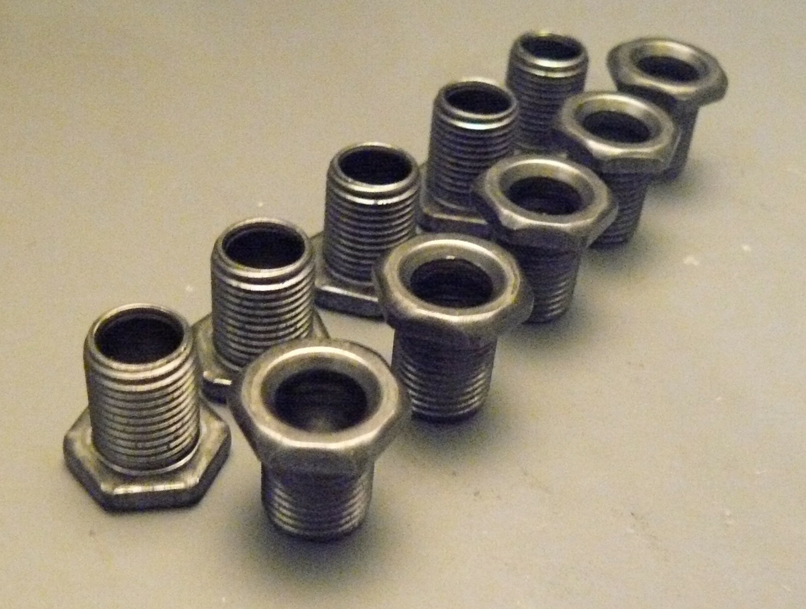 Lot of 10 Steel Hex Head Nipples w/ Wire Hole 1/8” IPS (3/8” Dia.) Lamp (NS4)