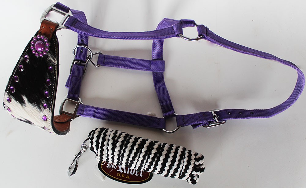 Horse  Noseband Tack Bronc Leather HALTER Tiedown Lead Rope  280322